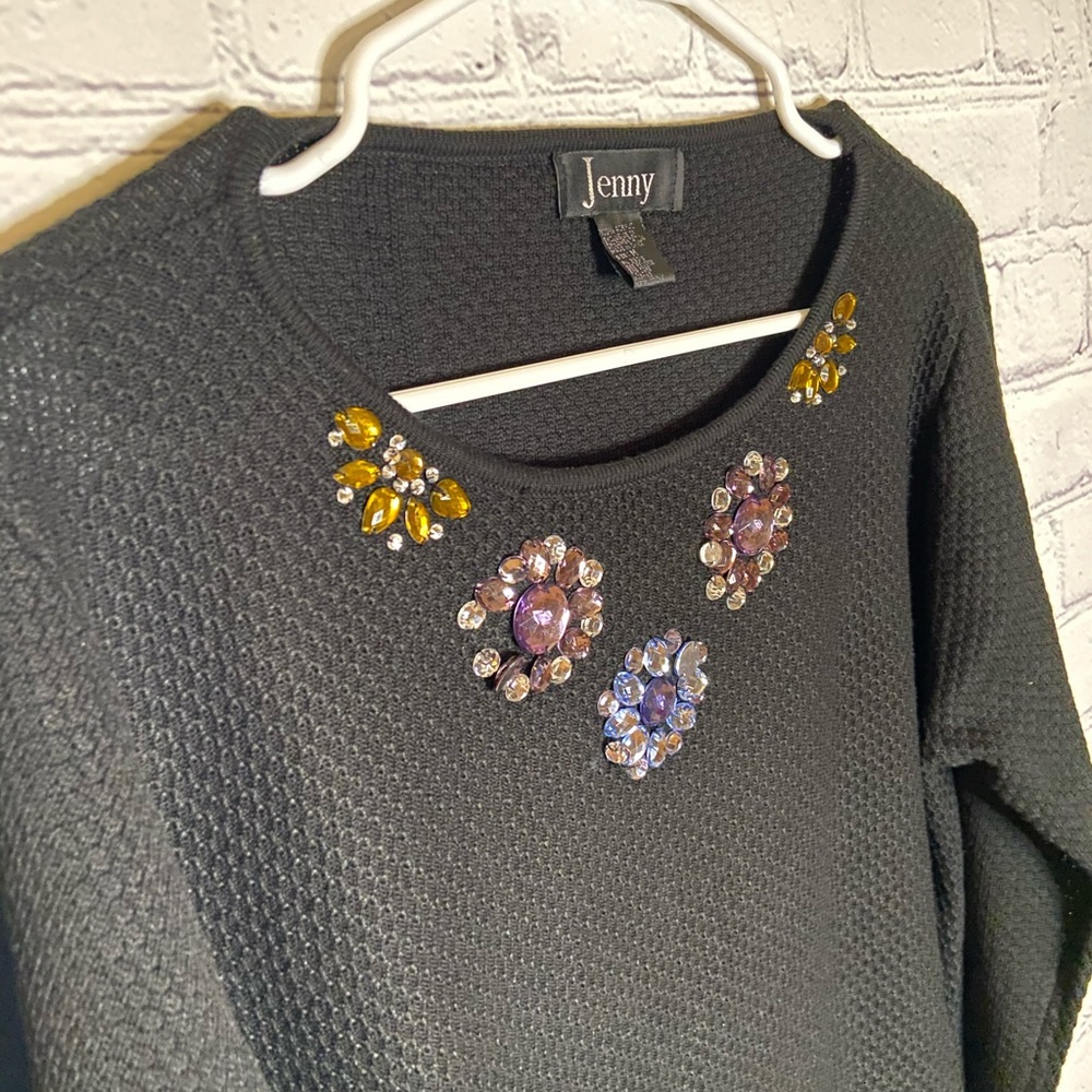 Jenny Floral Long Sleeve Black Sweater. Size M. - Picture 3 of 6